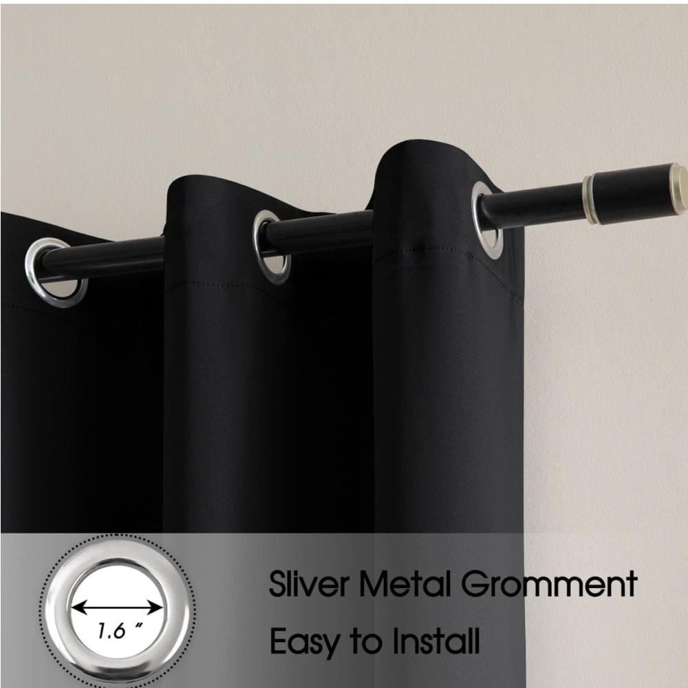 Rutterllow Darkening Blackout Curtains 2 Panel,Grommet Top(42x63 Inch, Black) - Picture 7 of 7